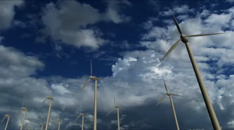 Wind turbine generators on cloudy sky background 스톡 동영상 12738607