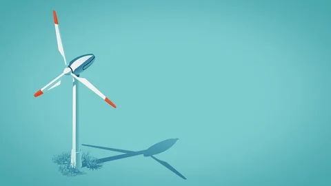 Wind Turbine With Grass, 4K Animated 3D Illustration - 10 Second Loop Stock Footage
