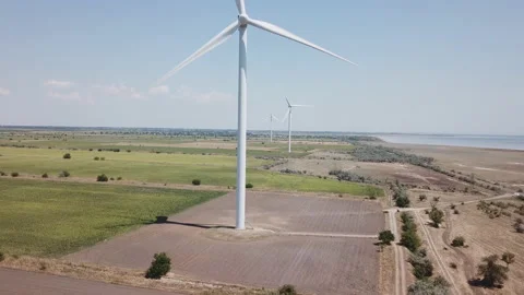 Wind turbine from a height Stock Footage 125145634