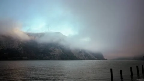 Wind turbine on the hill in the clouds. Stock Footage 221610224