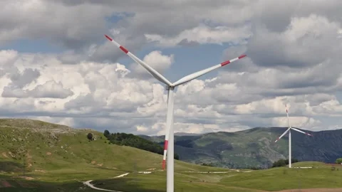Wind Turbine Hilltop Moving Clouds Aerial Krnovo Montenegro Video stock 338384290