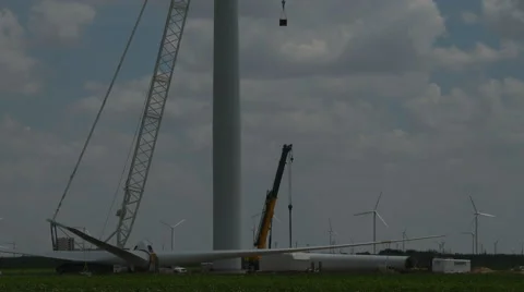 Wind turbine hook-block lowered Stock Footage 40672550