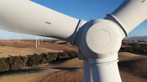 Wind Turbine Hub Close Up On Renewable Energy Farm Stock Footage 344938222