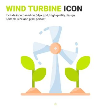 Wind turbine icon vector with flat color style isolated on white background イラスト素材