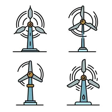 Wind turbine icons set vector flat Stock Illustration