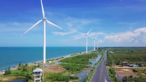 Wind turbine installed by the sea Stock Footage 140662426