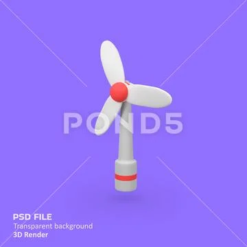 Wind Turbine isolated 3d render icon illustration PSD Template