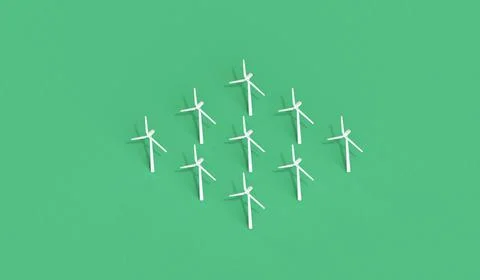 Wind turbine isometric background pattern. Green energy concept. 3D Rendering Stock Illustration