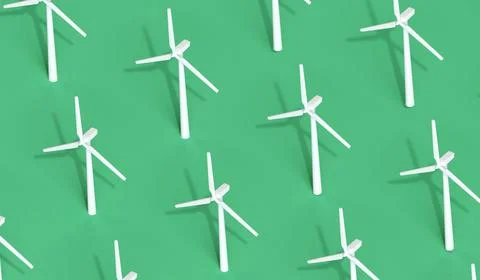 Wind turbine isometric background pattern. Green energy concept. 3D Rendering Stock Illustration