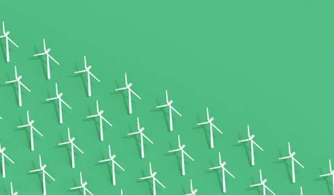 Wind turbine isometric background pattern. Green energy concept. 3D Rendering Stock Illustration