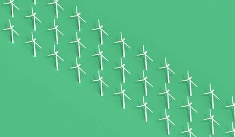 Wind turbine isometric background pattern. Green energy concept. 3D Rendering Stock Illustration