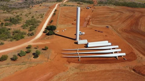 Wind turbine layout during construction phase.  Wind turbine partially Stock Footage 148707854