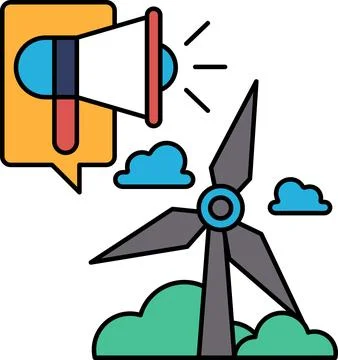 A wind turbine with a megaphone in front of it Illustrazione stock