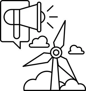 A wind turbine with a megaphone in front of it Illustrazione stock