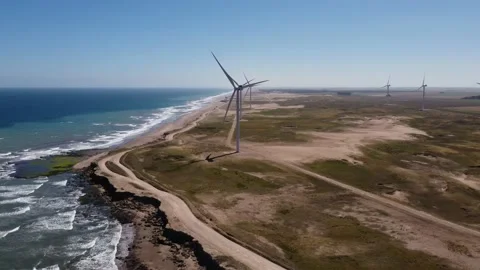 Wind Turbine, Mill Creating Green Renewable Energy, Aerial Wide View Stock Footage 199213676