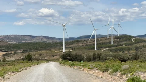 Wind turbine in mountains. Eolic park windpower. Wind farm Stock Footage 251589251