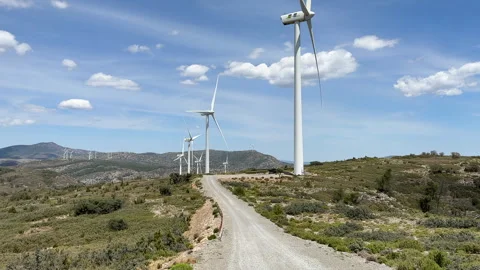 Wind turbine in mountains. Eolic park windpower. Wind farm Stock Footage 251589621