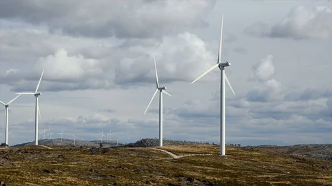 Wind Turbine, moving shoot at the wind turbines in a natural park Stock Footage 127542128