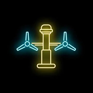 Wind turbine neon icon generating clean renewable energy 스톡 일러스트
