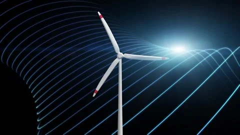 Wind turbine plant on a dark blue artistic lines looped background 動画素材 340238341