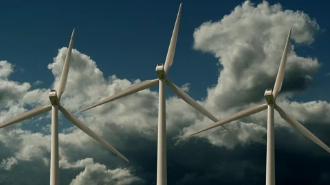 Wind Turbine Producing Power in Stormy Wind Clouds Weather Stock Footage 86861985