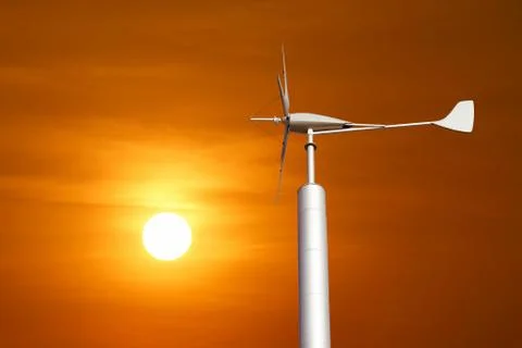Wind turbine for renewable energy on beautiful sky background Stock Photos
