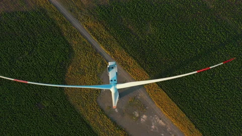 Wind turbine rotate, environment friendly concept. view top, renewable energy Stock Footage 163786390