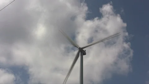 Wind turbine rotating tilt up to 4 power lines Video stock 124239352