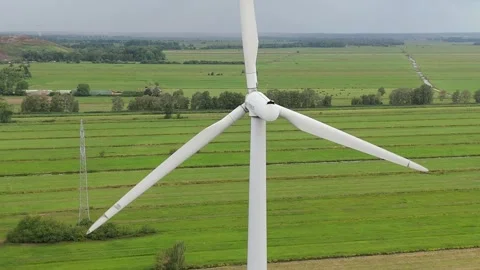 Wind Turbine Rotor Close Up Over Farmland Aerial Vídeos de archivo 343026154