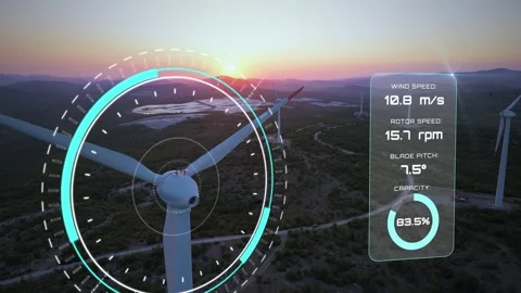 Wind Turbine Rotor Speed and Blade Pitch Measurement with HUD Stock Footage 343048533