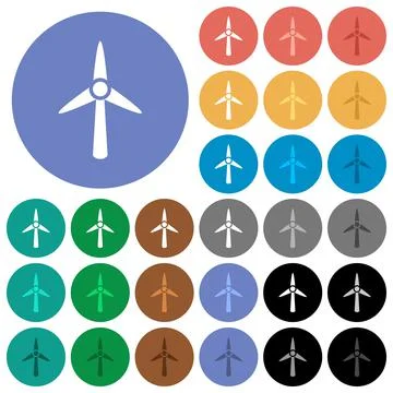 Wind turbine round flat multi colored icons Stock Illustration