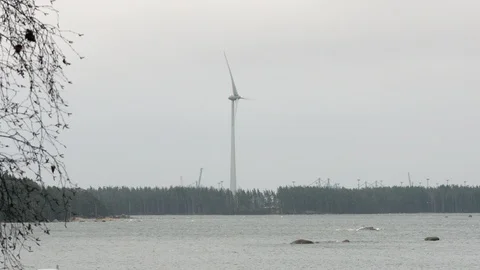 Wind turbine on sea Stock Footage 126535343