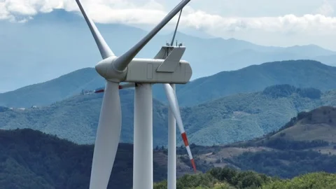 Wind turbine seen with a drone Stock Footage 221348050