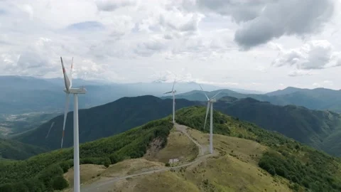 Wind turbine seen with a drone Stock Footage 221348275