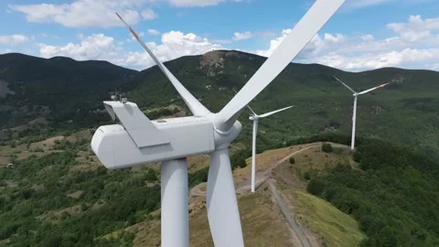 Wind turbine seen with a drone Stock Footage 221348534