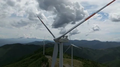 Wind turbine seen with a drone Stock Footage 221348568