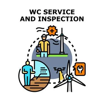 Wind turbine service checking and inspection concept Stock Illustration