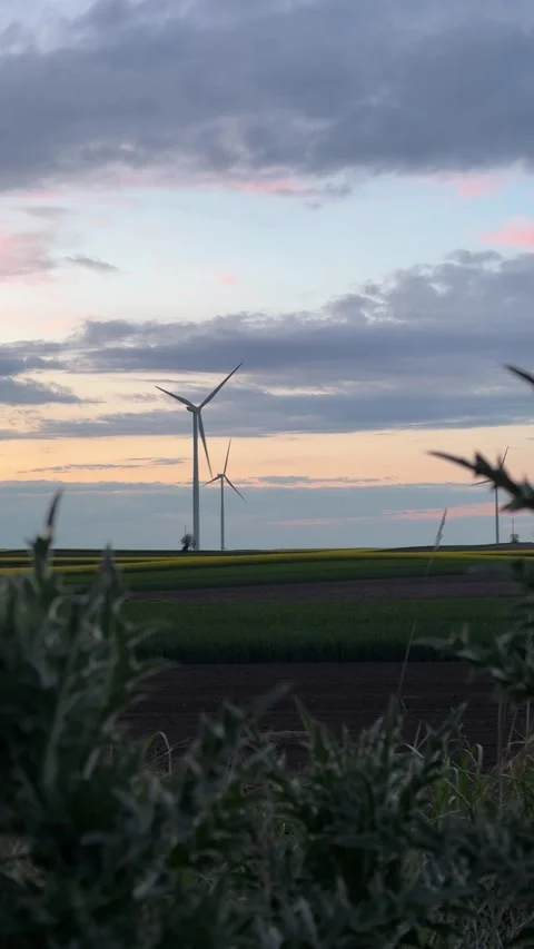 Wind Turbine Silhouette at Dramatic Sunset Sky Stock Footage 335811322