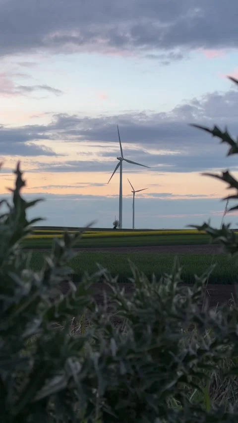 Wind Turbine Silhouette at Dramatic Sunset Sky Stock Footage 335811353