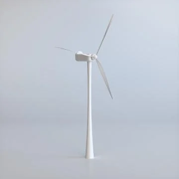 Wind Turbine on a Soft Gray Studio Background. Technology Concept. 3D Rendering. Stock Illustration
