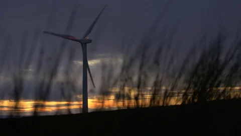 Wind Turbine at Sundown with Clouds Cinematic County Fermanagh Northern Ireland Stock Footage 71697495