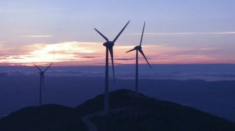 Wind Turbine Sunset on mountain Видео 307288