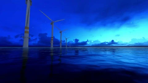 Wind turbine in sunset,night to day Stock Footage 77303479