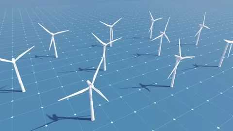 Wind turbine, technology, map, wind energy, model, wind park concept. Stock Footage 313082731