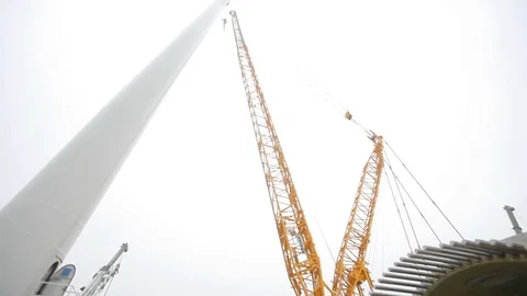 Wind Turbine Tower. Camera Moving Up and Down Stock Footage 72187565