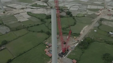 Wind Turbine Tower Construction To Generate Renewable Energy Stock Footage 153227810