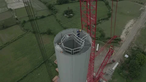 Wind Turbine Tower Construction To Generate Renewable Energy Stock Footage 153229565