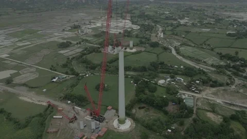 Wind Turbine Tower Construction To Generate Renewable Energy Stockbeeldmateriaal 153230171