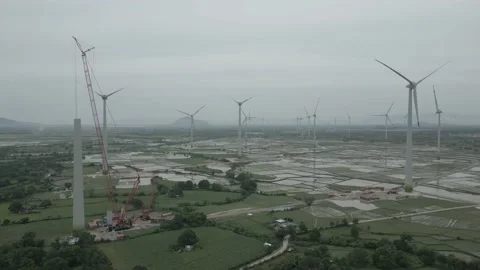 Wind Turbine Tower Construction To Generate Renewable Energy Stock Footage 153231724