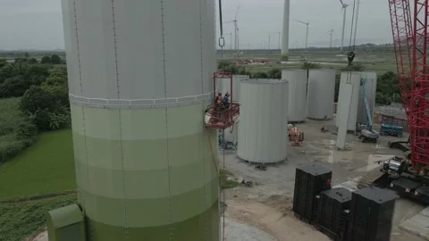 Wind Turbine Tower Construction To Generate Renewable Energy Stock Footage 153231914